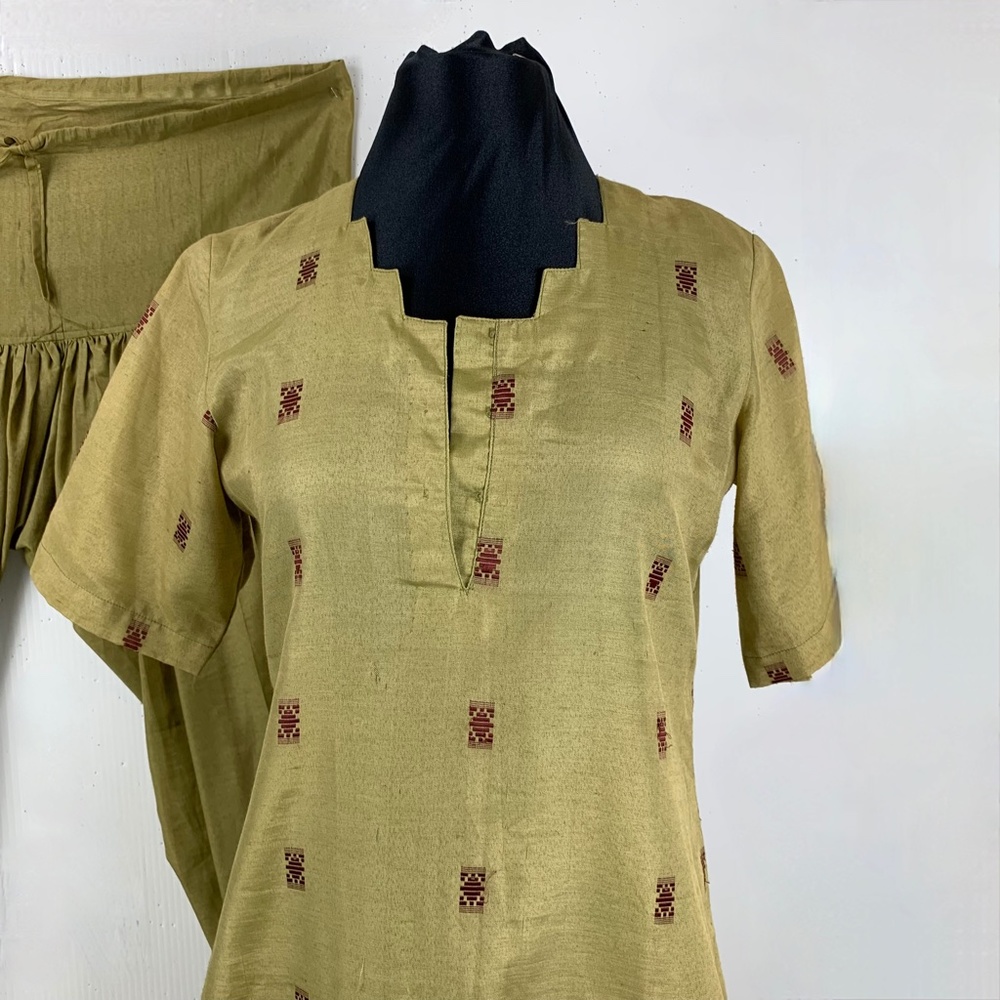 Green Kurta Dhoti Set Tunic Pants Unisex Step Neckline 38" Halloween Costume - Picture 5 of 9